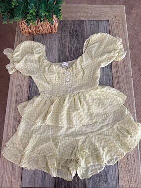 MARBLE Yellow Gingham Button-Front Top